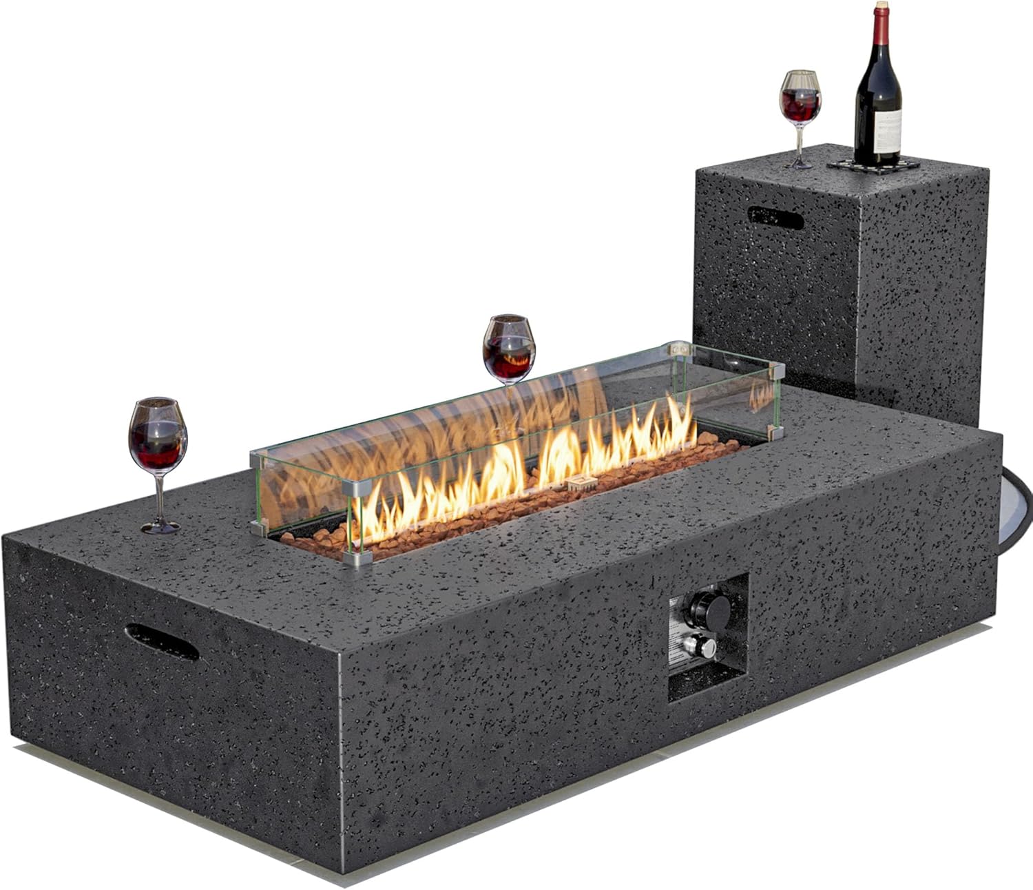 SUNBURY 56 inch Outdoor Propane Fire Pit & Outdoor Fireplaces, Coffee Table, 50000 BTU Stainless Steel Burner, Fits 20lb Tank Outside, Wind Guard, Tank Cover, Gray