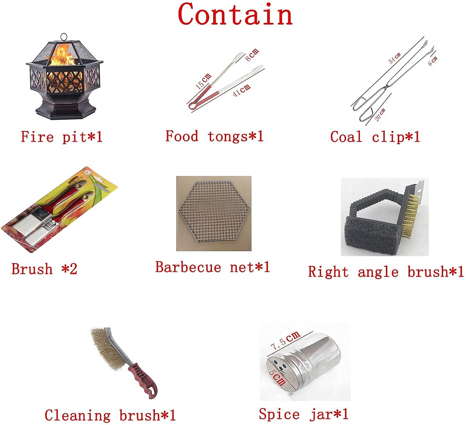 Wood Burning Fire Pit BBQ Grill Firepit Bowl Outdoor Fire Pit with Grill Grate for Camping/Outdoor Heating/Bonfire and Picnic Contain Food Tongs/Coal Clip/Brush/Barbecue Net/Cleaning Brush