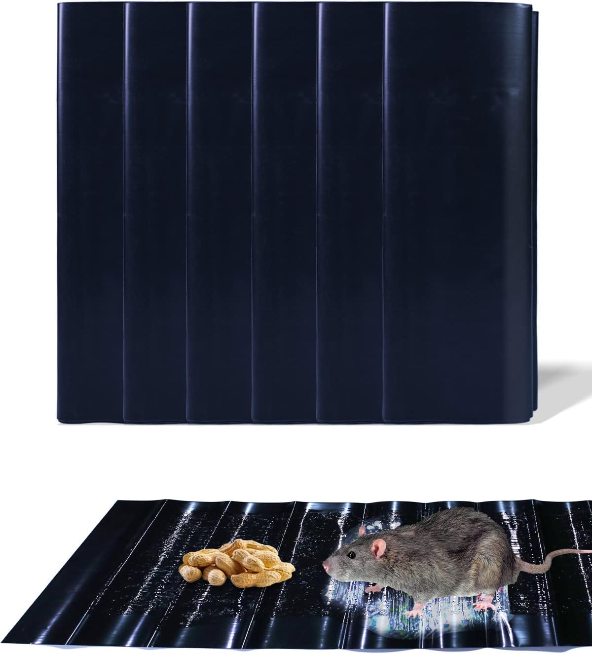 6 Pack Rat Sticky Traps Extra Large, Black Mouse Glue Trap Sticky Trap for Mice and Rats, Enhanced Stickiness Trapping Pads Snakes Spiders Roaches for House Rodent Pest Control - 47.2x11