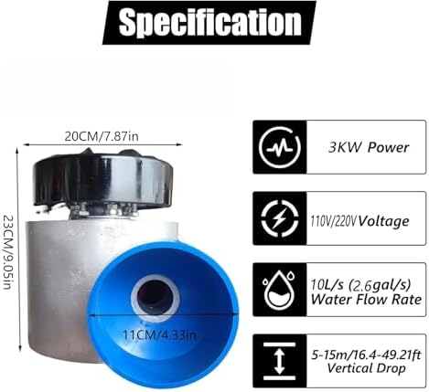 3KW Portable Water Turbine Generator, 110V-230V Mini Hydroelectric Generator with Durable Aluminum Housing for Home Backup Power, Outdoor Lighting, Camping, and Eco-Friendly Energy Solutions