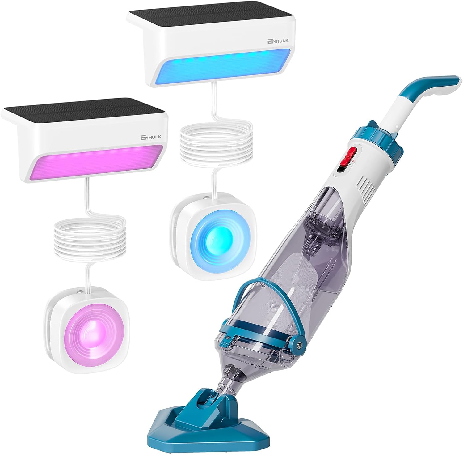 Pool Vacuum and Pool Light Kit,Handheld Rechargeable Pool Cleaner and Solar Pool Light for Ideal for Above Ground, In-Ground Pools