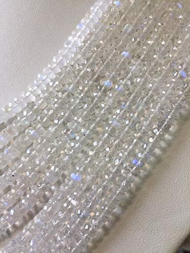 JEWELZ natural rainbow moonstone multi strand necklace, 10 strand multi line faceted moonstone beads, 4mm to 5mm bead