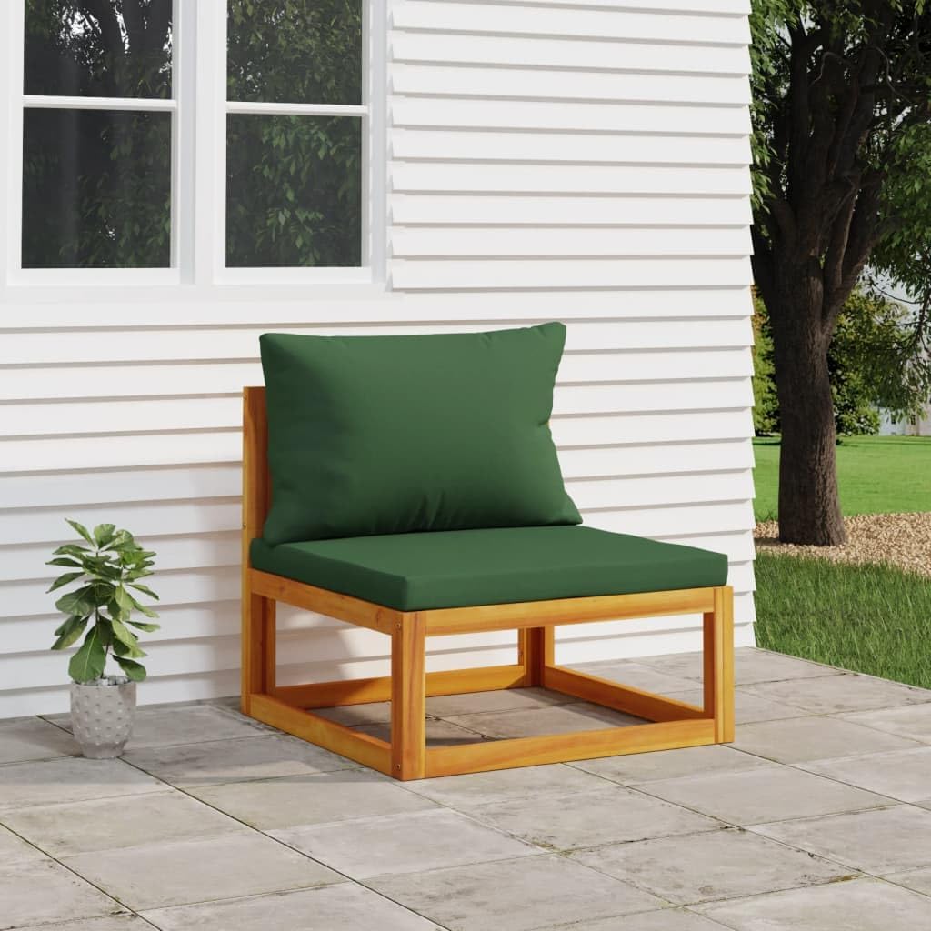 Patio Middle Sofa with Green Cushions Solid Wood Acacia,Premium Acacia Wood Patio Sofa Set: Customizable and Durable Outdoor Lounge Patio Furniture Sets, Conversation Sets, 1