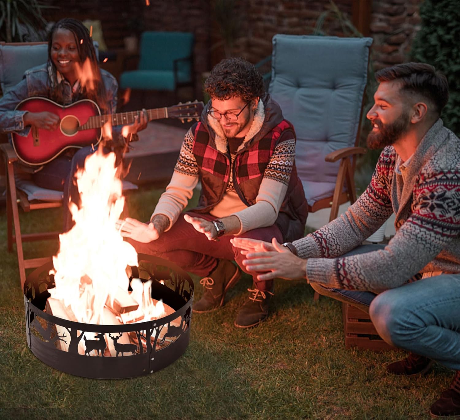 36 Inch Fire Pit Ring for Outside Wood Burning - Heavy Duty Steel Fire Ring Insert Large Round Smokeless Firepit Liner for Camping Backyard/Patio Garden (36x12 Inch)