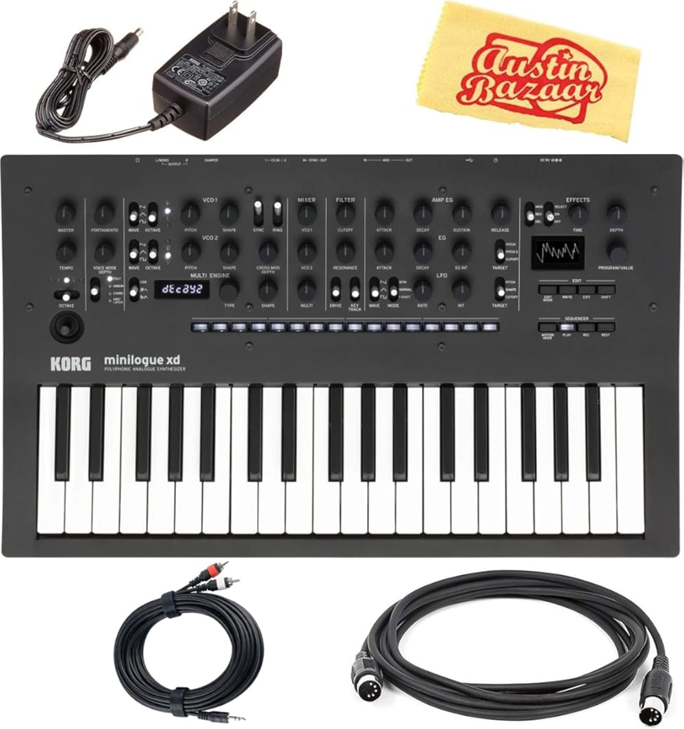 Korg Minilogue XD Polyphonic Analog Synthesizer Bundle with MIDI Cable, Aux Cable, and Austin Bazaar Polishing Cloth