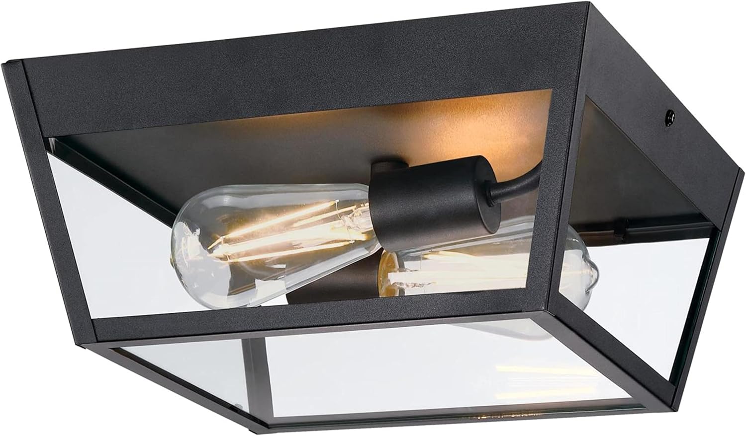 Westinghouse 6121900 Peterson Transitional Two Light Flush Ceiling Fixture, Textured Black Finish, Clear Glass