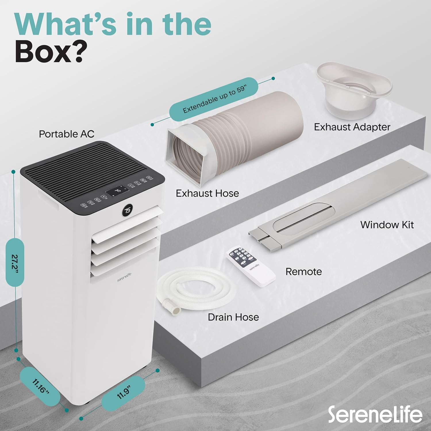 SereneLife 8000 BTU Portable Air Conditioner, Small AC Unit with Dehumidifier and Fan, Mini AC Unit with 350 Sq. Ft. Coverage, Timer Settings Up to 24 Hours and Window Mount Kit for Room