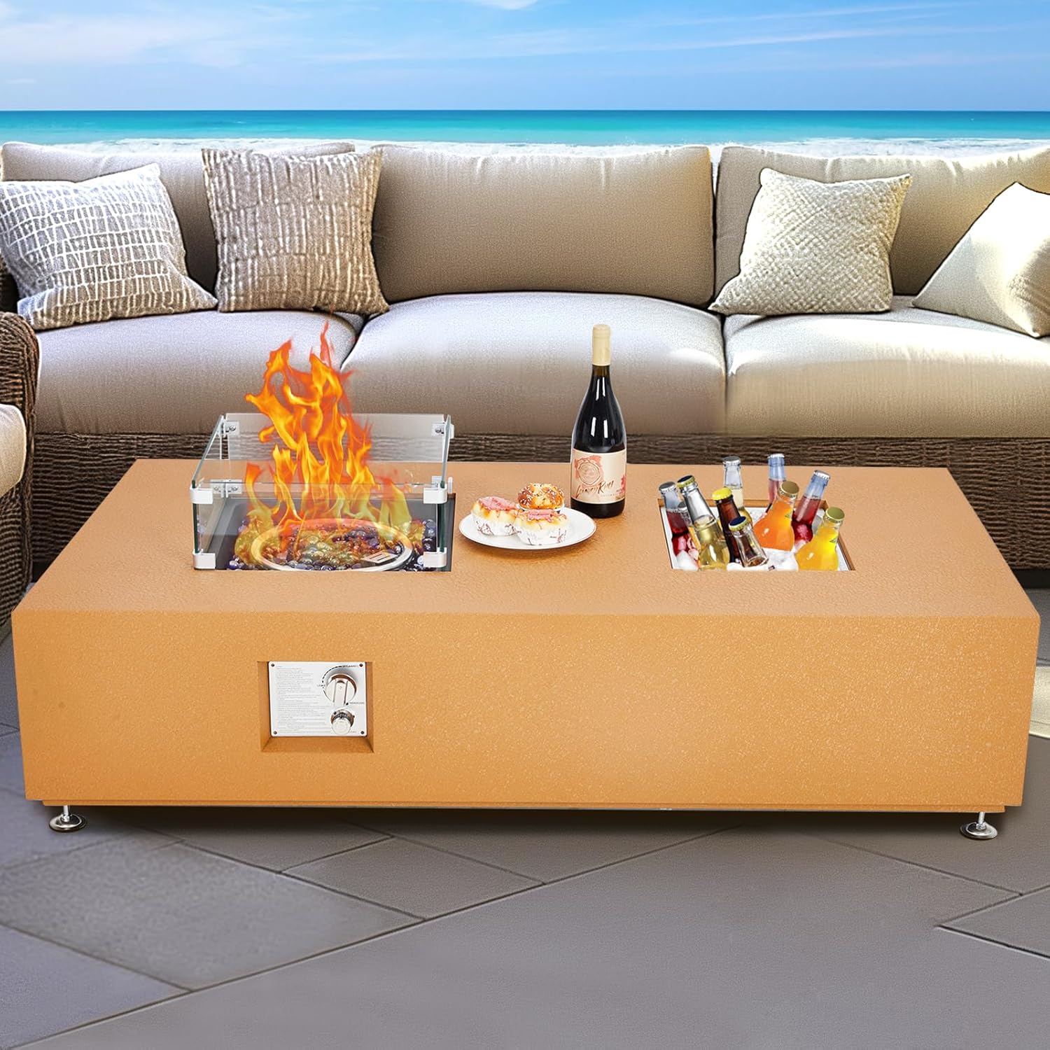 56 Inch Outdoor Propane Gas Fire Pit Table，50000BTU Rectangle Fire Table with 13