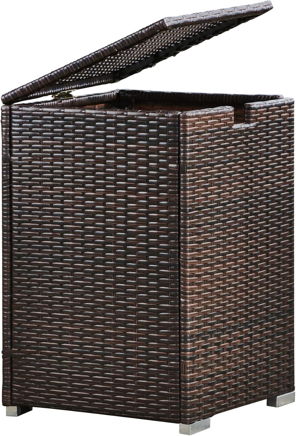 Teamson Home Outdoor Fire Pit Gas Bottle Tank Cover, Fire Pit Gas Storage Holder, Rattan Storage Holder Table with Lid, Garden Rattan Furniture