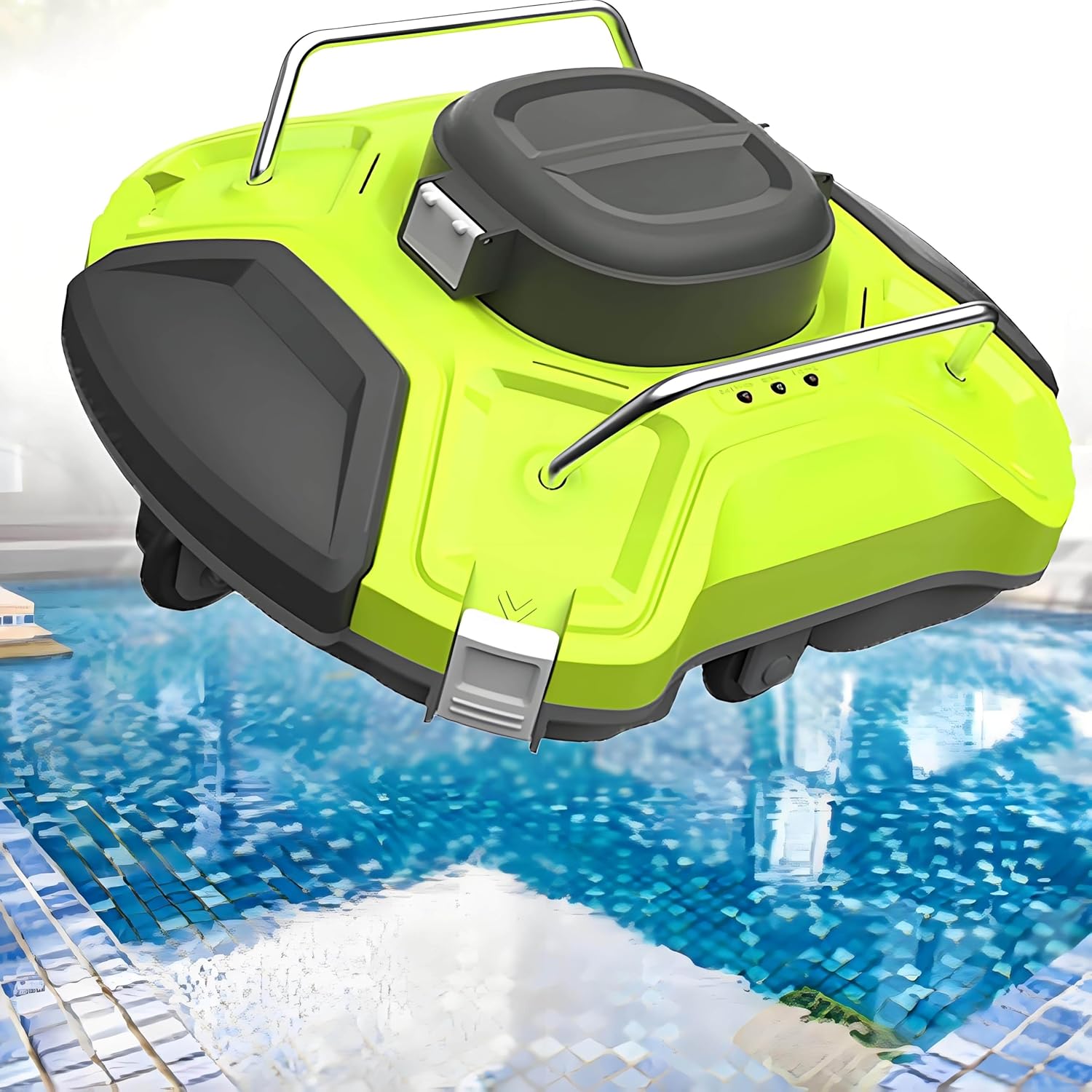 Automatic Robotic Pool Cleaner, Pool Automatic Vacuum Cleaner, Swimming Pool Cleaner Robot, LED Indicator, Strong Suction, with Hook, for Underwater Cleaning