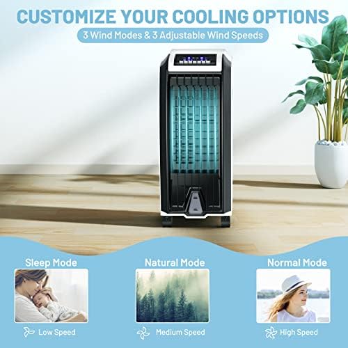 PETSITE Evaporative Air Cooler, 3-IN-1 Portable Air Cooler with Remote Control, 7.5-Hour Timer, 3 Modes, 3 Speeds, 2 Ice Packs, Swamp Cooler Air Conditioner for Bedroom, Home Office Dorms