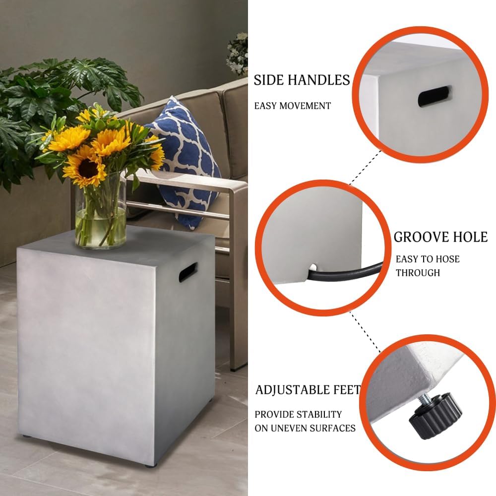 60inch Propane Fire Pit Table Set w Tank Cover Table, Gas FirePit 50,000 BTU Concrete Firepit Rectangular Large Outdoor Fire Pit w Side Table Coffee Table & Fire Pit Glass Wind Guard