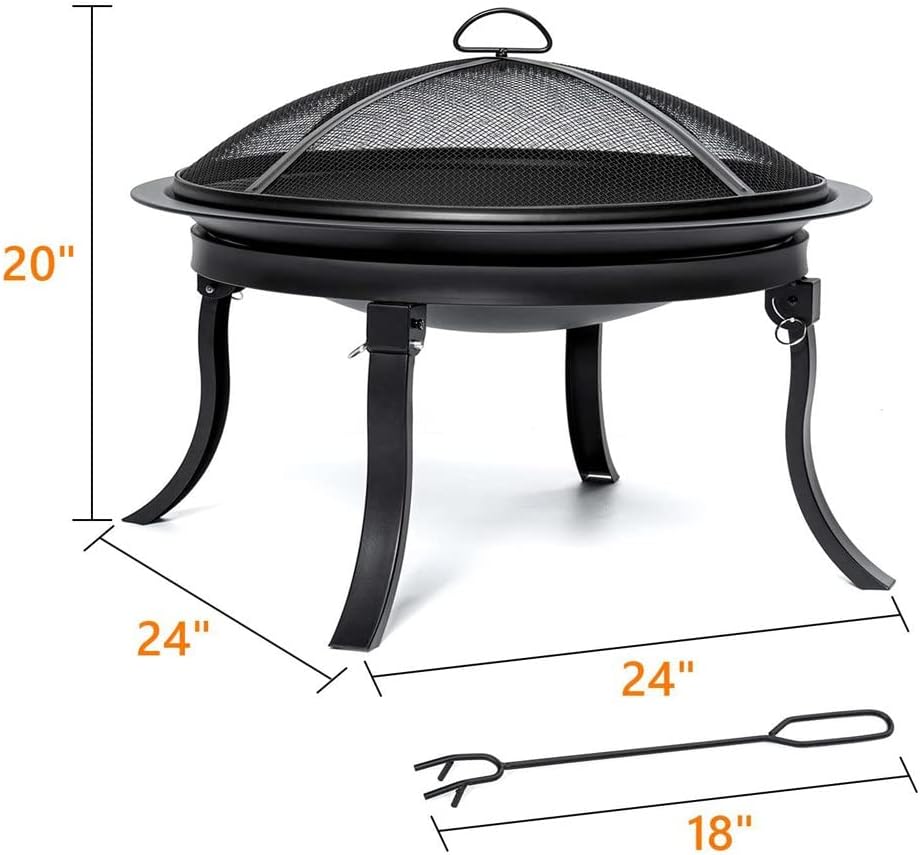 Grills 24inch Portable Fire Pits with 4 Foldable Legs Wood Burning Firepit Steel BBQ Grill Fire Bowl for Outdoor Camping Supply