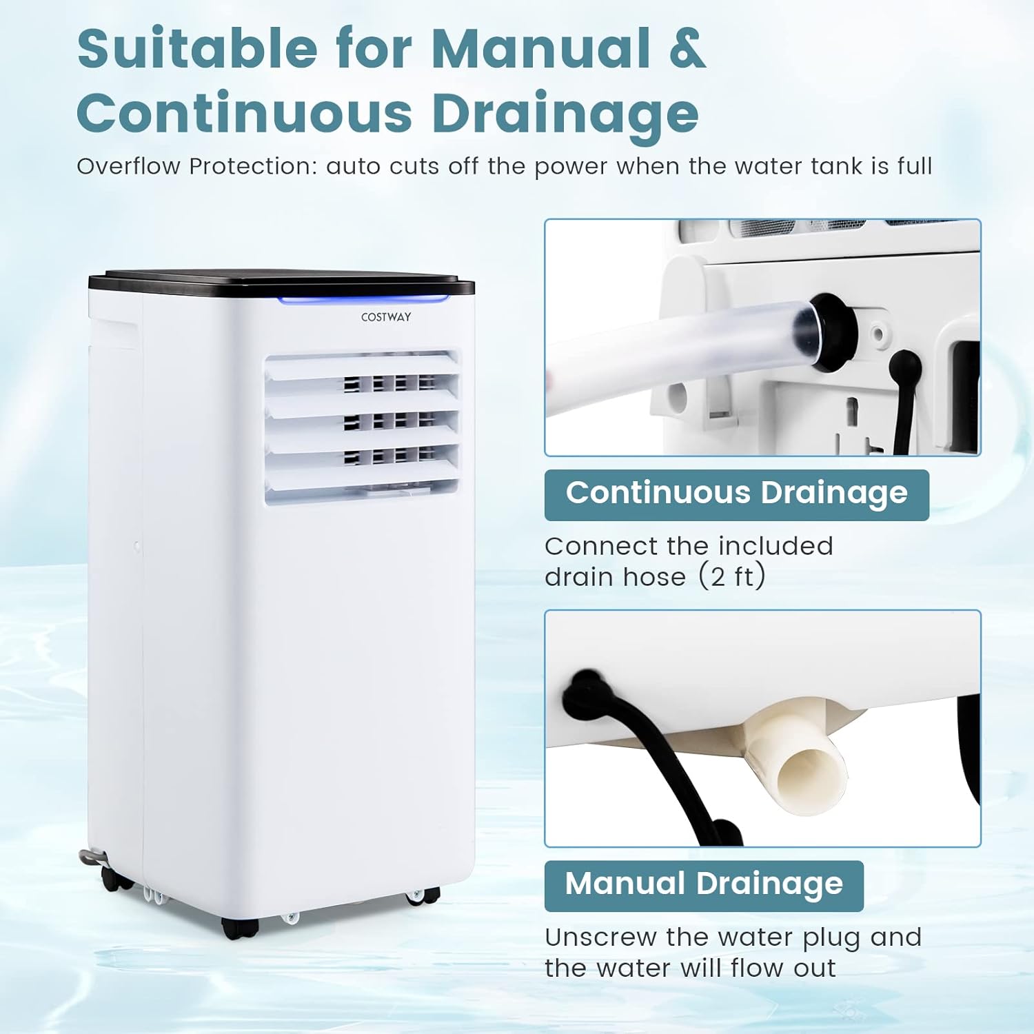 COSTWAY Portable Air Conditioners, 8000 BTU Portable AC Unit for Rooms up to 300 Sq.Ft with Cool, Fan, Dry & Sleep Mode, Timer, Remote Control & Window Vent Kit, 3-in-1 Portable AC for Bedroom, Office