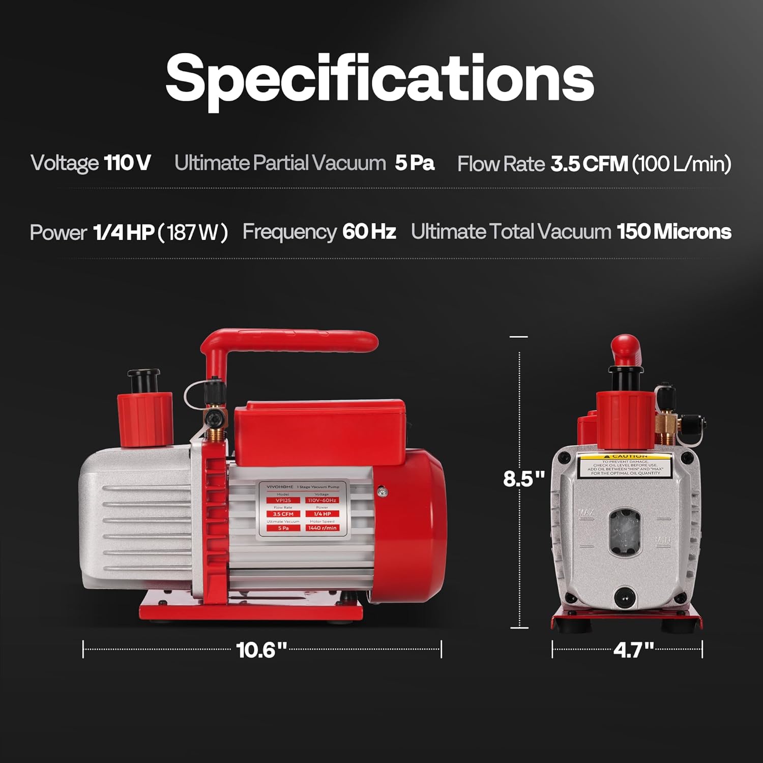 VIVOHOME 110V 1/4 HP 3.5 CFM Single Stage Rotary Vane HVAC Vacuum Pump and 3 Way AC Manifold Gauge Set with 4ft Hoses & Accessories for Auto Air Conditioning Refrigeration Recharging, Red