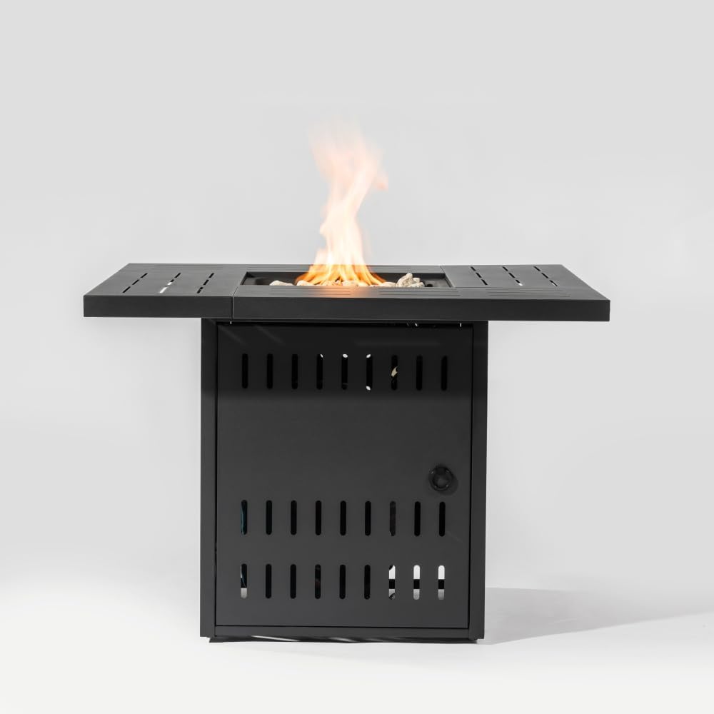34 Inch Outdoor Propane Fire Pit Table with Lid and Lava Rocks - 50000 BTU Steel Fire Table for Patio Garden Deck Backyard