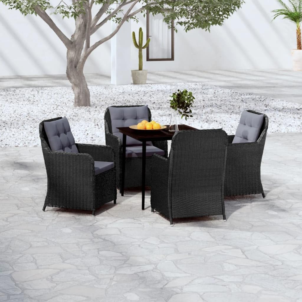 5-Piece Garden Dining Set, Black Powder-Coated Steel Frame, Square Table 31.5 in, Outdoor Patio Furniture with Cushions
