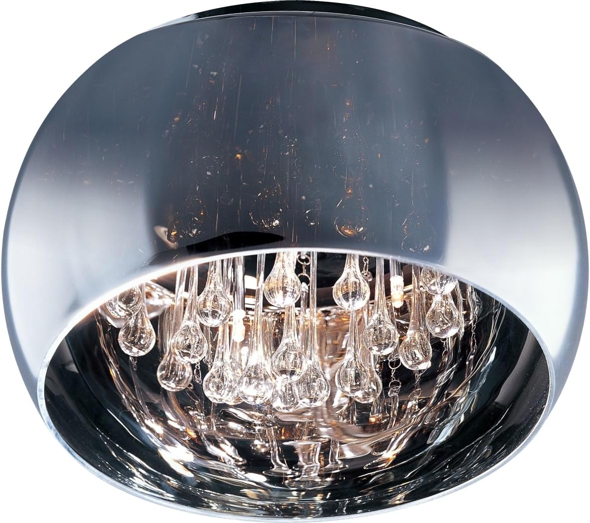 ET2 E21200-10PC Sense Mirrored Glass and Crystal Teardrops Round Flush Mount Ceiling Lighting, 5-Light Xenon 200 Total Watts, 9