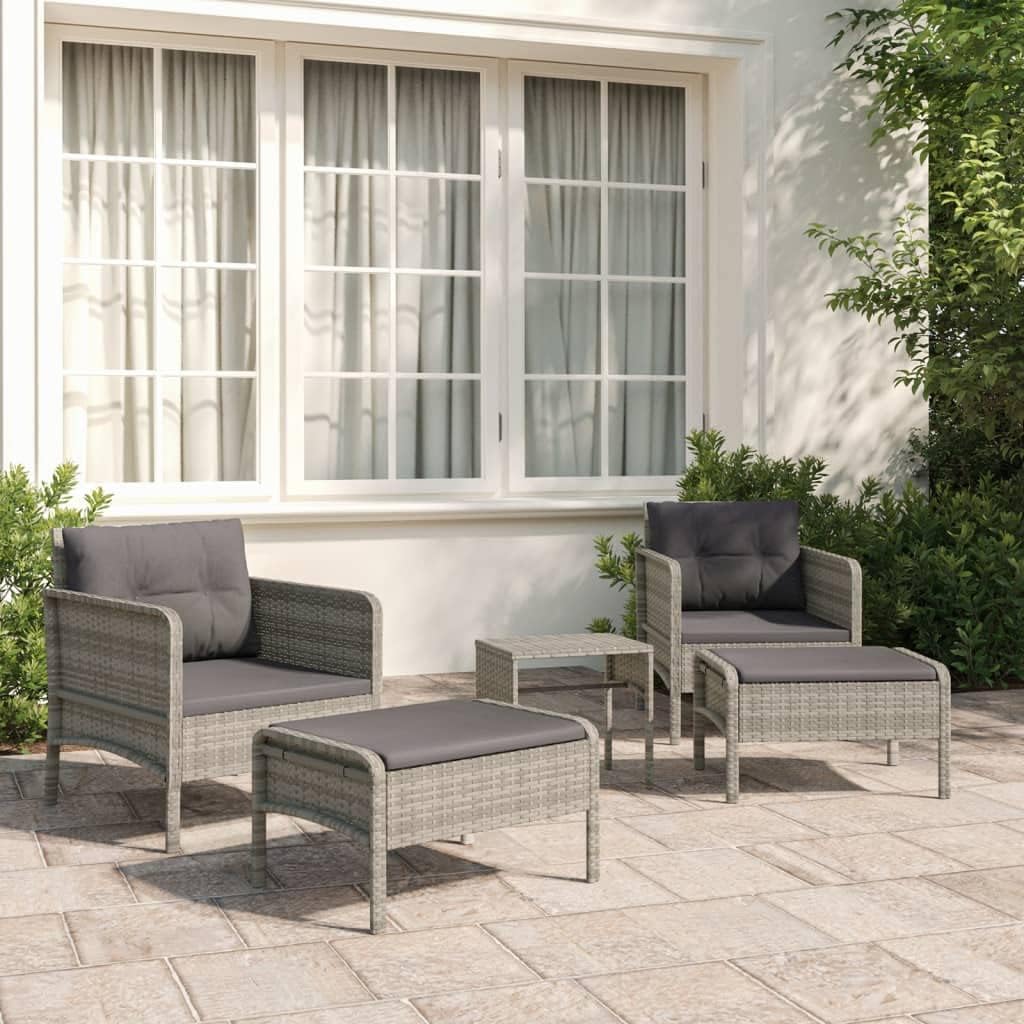5 Piece Patio Lounge Set with Cushions Gray Poly Rattan,Cozy and Durable: Outdoor Lounge Set for Patio and Garden with Soft Cushions and Sturdy Frame Furniture Sets for Patio, Lawn & Garden