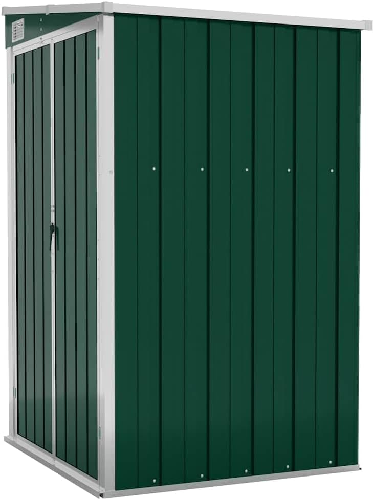 vidaXL Green Wall-Mounted Garden Shed | Galvanized Steel and Metal | Weather and Windproof | Double Opening Doors with Lock Function | Efficient Rainwater Drainage.