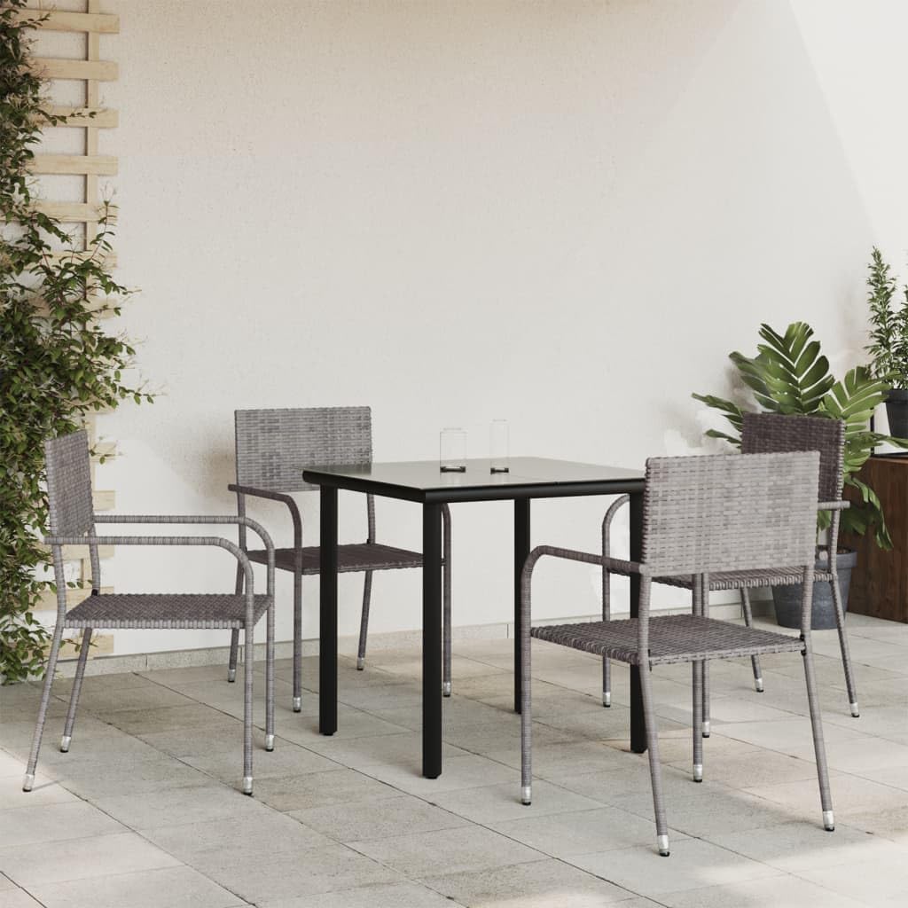 5 Piece Patio Dining Set Gray and Black Poly Rattan and Steel,Patio Dining Set with SpaceSaving Chairs for Elegant Outdoor Gatherings Furniture Sets for Patio, Lawn & Garden