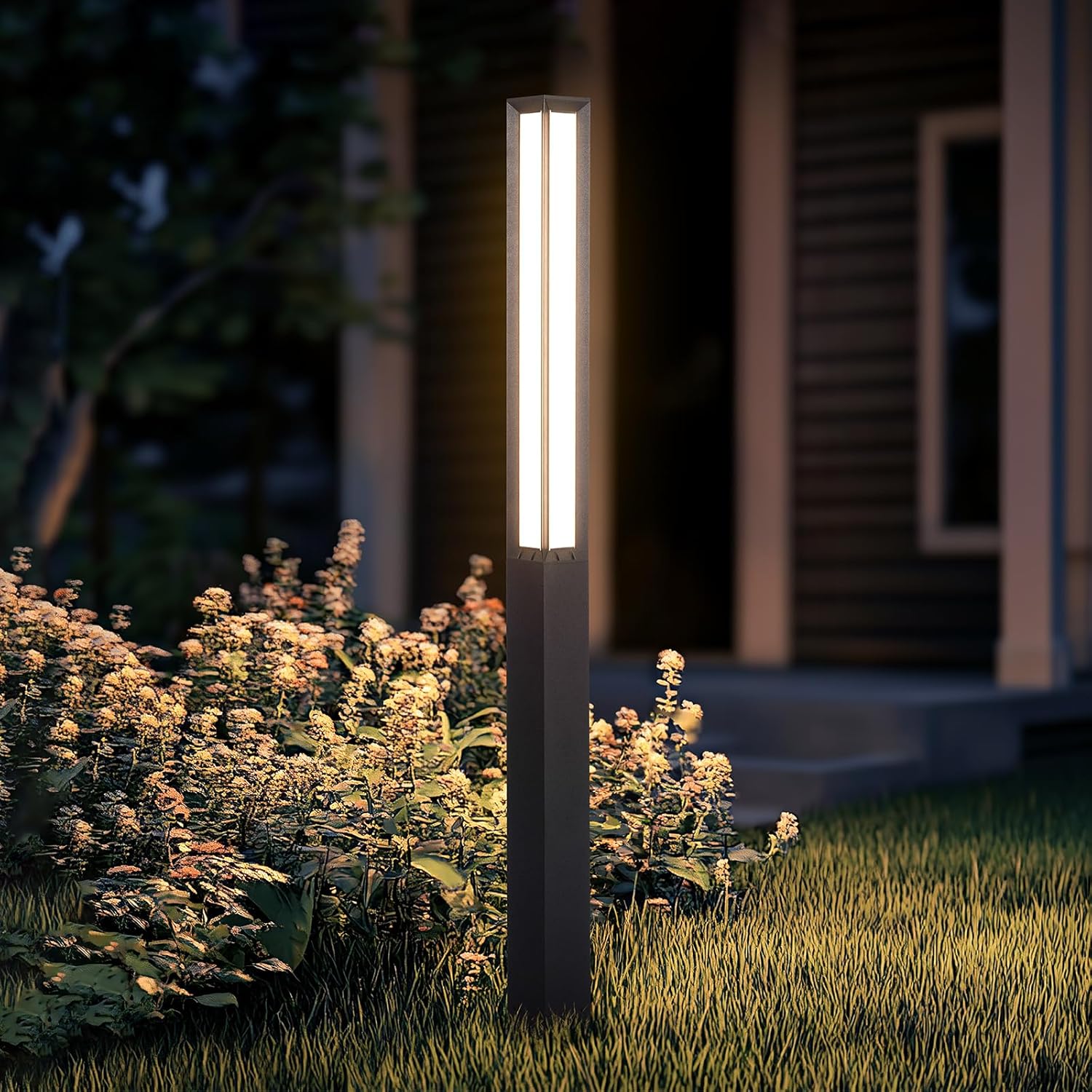 Outdoor Pathway Lights, 92 Inches Tall Bollard Light, 3000K Commercial Landscape Path Lighting, Mordern Led Bollards, IP65 Waterproof Pole Driveway Lights Wired for Sideway Garden Yard