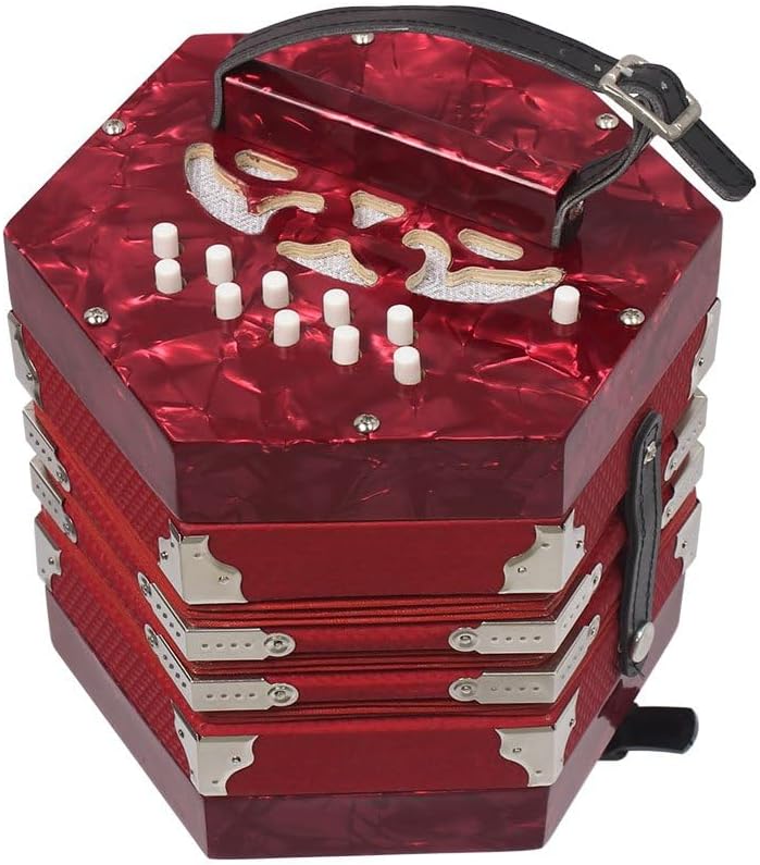 Concertina 20 Buttons 40-Reed Anglo Style Accordion for Adults Professional Accordion for Beginners Adjustable Hand Strap Musical Instrument With Carrying Bag (Red)