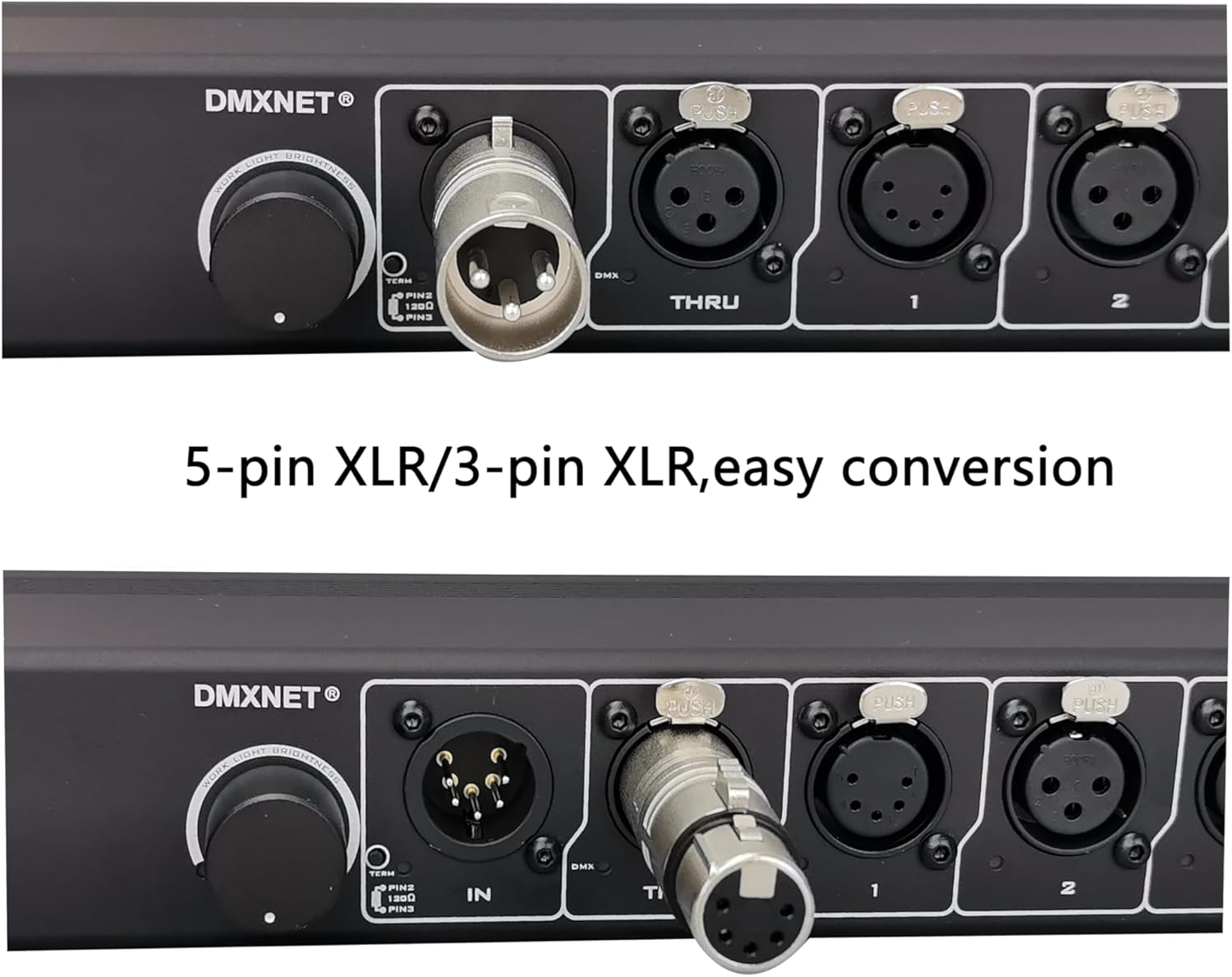 8-Port Opto-Isolated DMX Splitter/Amplifier/Isolator, LED Indicator, XLR-(3/5 PIN) USB Adjustable Work Light, DMX View Function, Bulit-in Termination,19 Inch Rack Mountable