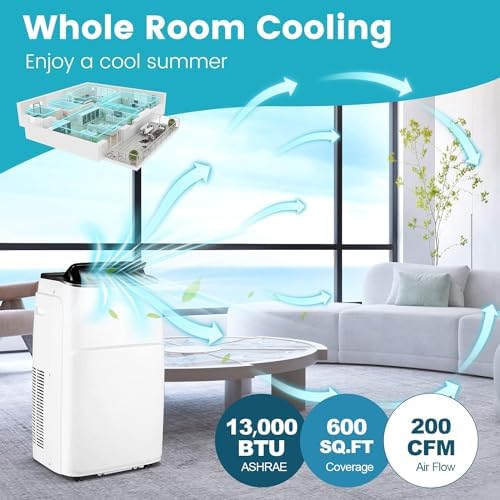 GOFLAME Portable Air Conditioner & Heater 13000 BTU, 4-in-1 Stand up AC Unit, Dehumidifier, Heater & Fan with Remote Control Window Kit For Rooms up to 600 Sq.ft