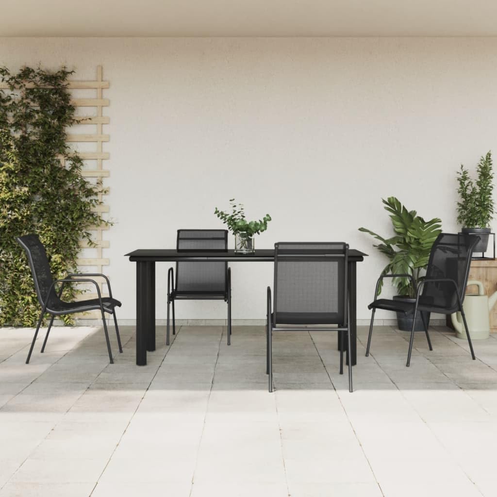 5 Piece Patio Dining Set Black Steel and Textilene Garden Furniture