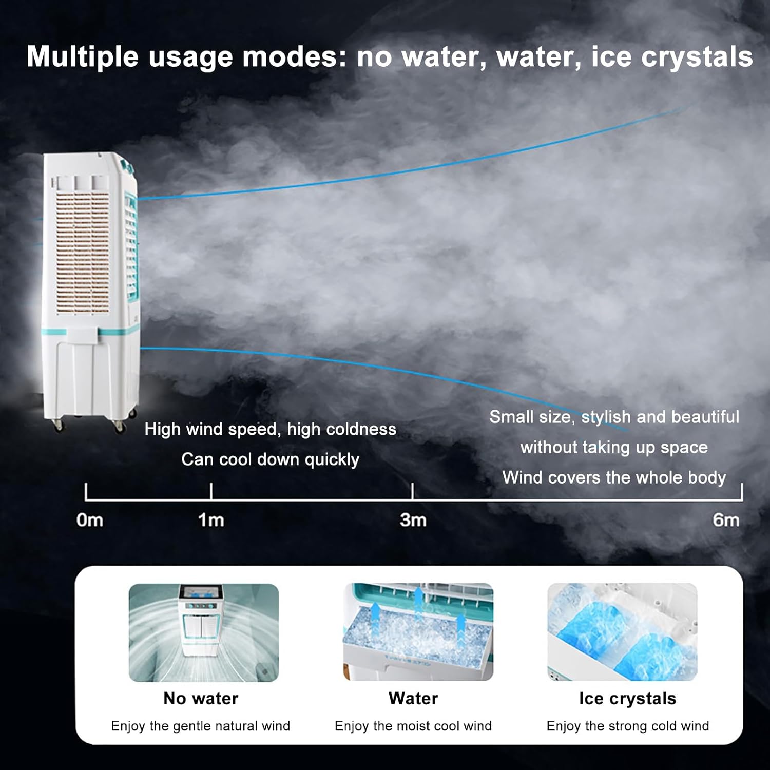 Swamp Cooler Air Conditioner Portable, 3-Speed Fan, 9000CFM Powerful Evaporative Air Cooler, 3-IN-1 Humidifying Cooling Fan for Home, Shop, Factory, Garage(Blue)