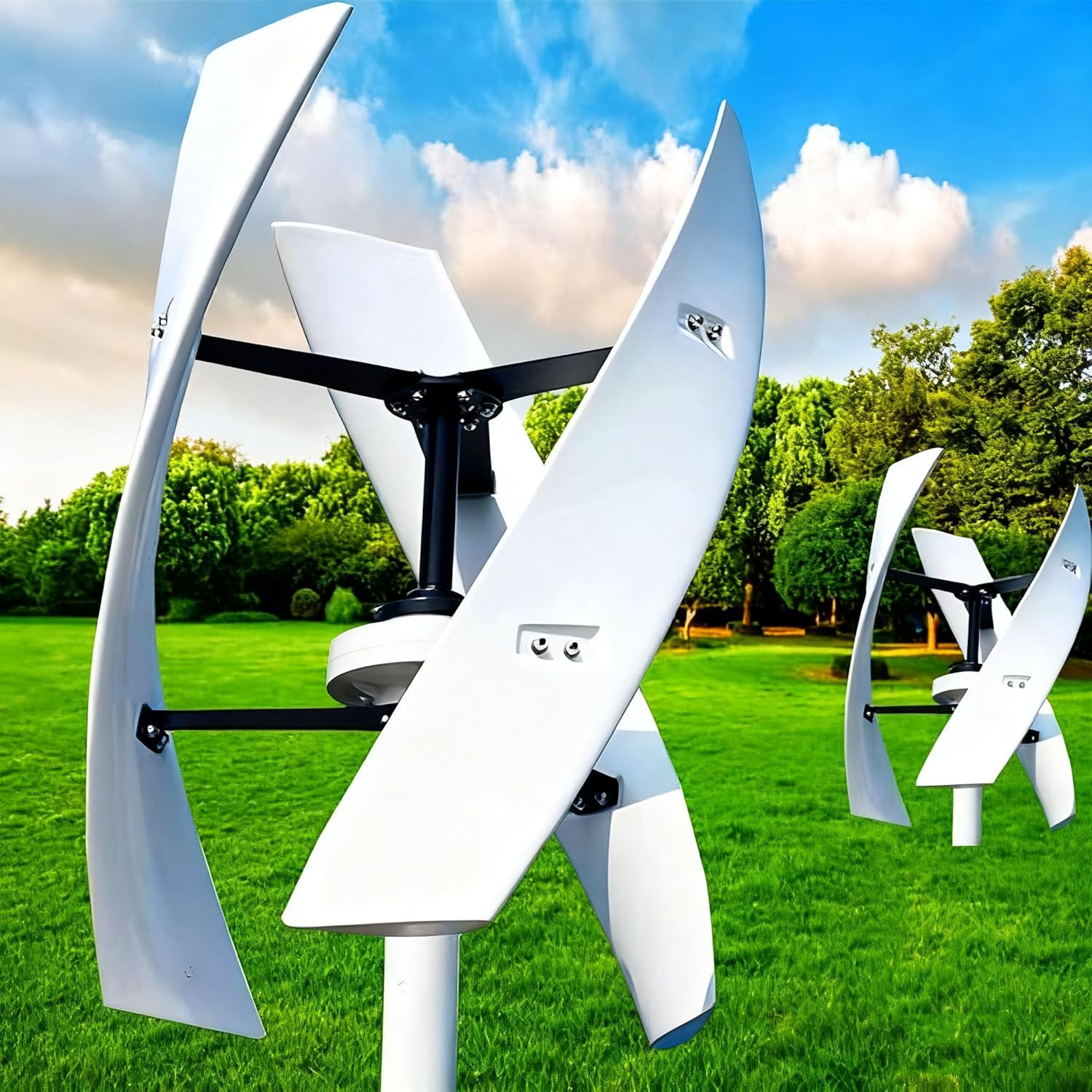 Wind Turbine Generator Kit,Vertical Axis Wind Turbine,Maglevs Wind Generator with Controller,Quiet 3 Leaves Small Household Windmill for Home,Industrial Energy White-12V