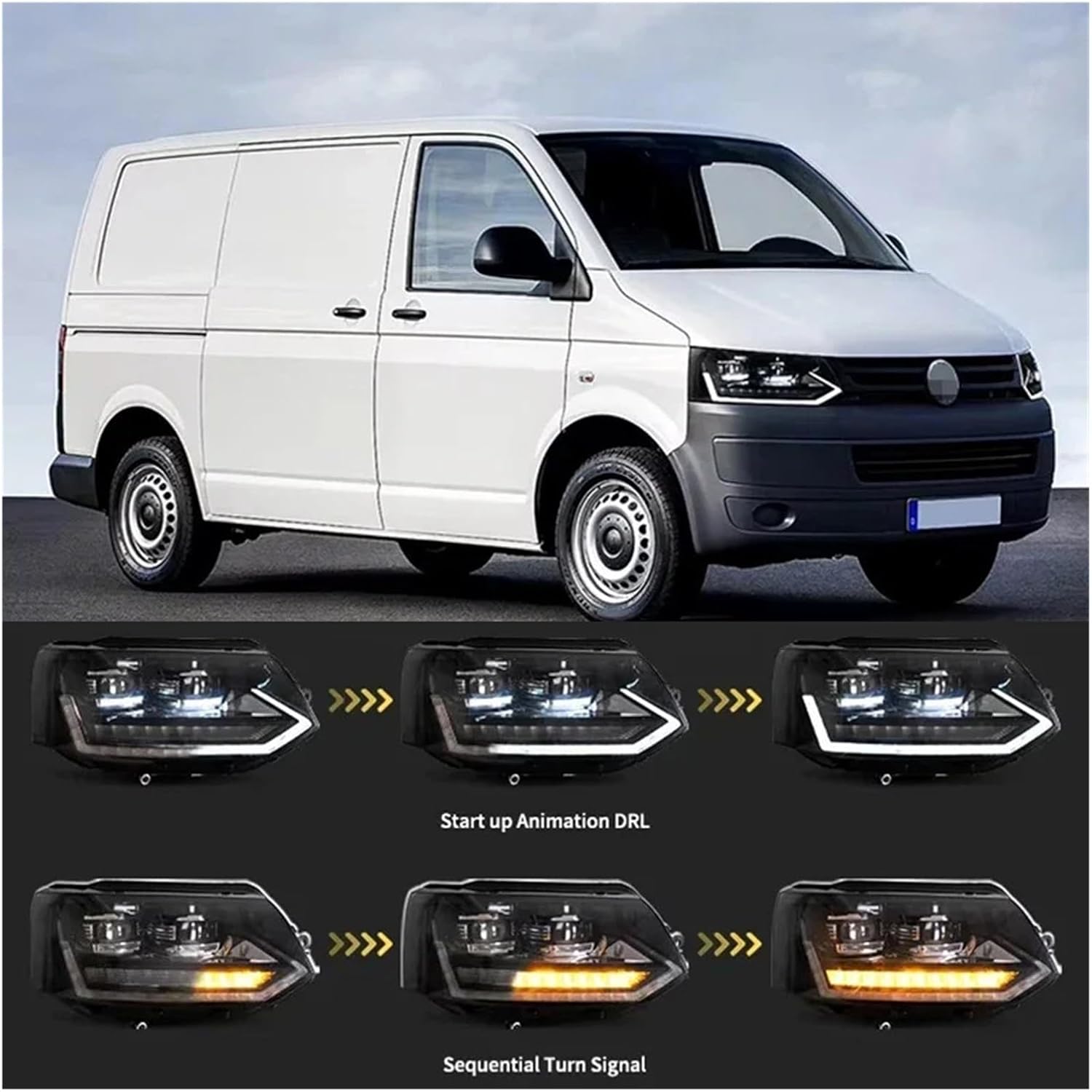 Pair Full LED Headlights Assembly Compatible For VW Caravelle T5 2011-2015 Car Headlamp With DRL Turn Signal Auto Accessories