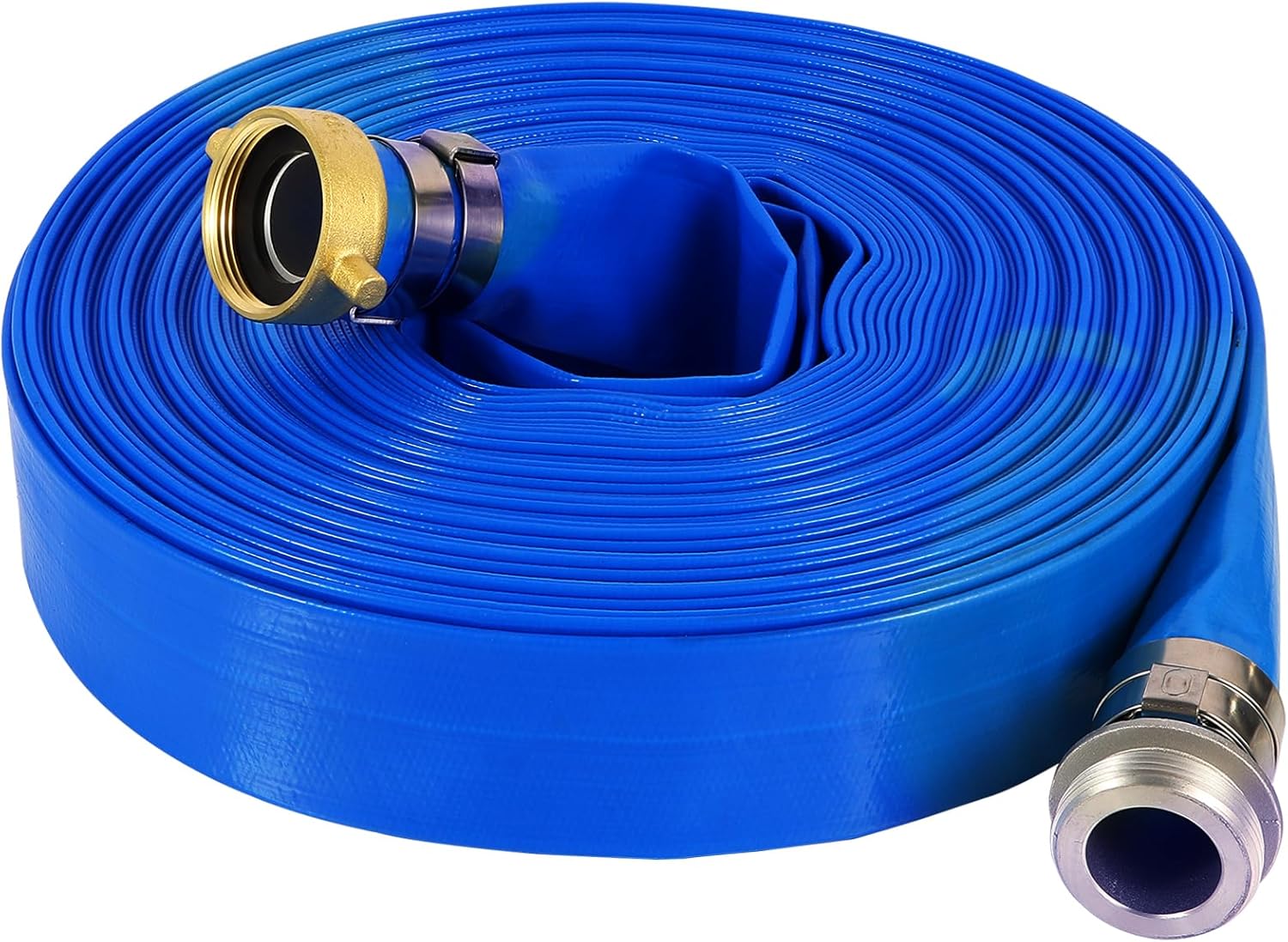 2'' ID x 100 FT PVC Discharge and Backwash Hose with Aluminum Pin Lug Fittings for Swimming Pools, Heavy Duty Reinforced Hose,Blue