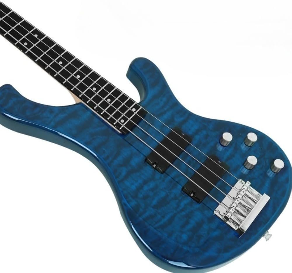 4-String Electric Bass Guitar 24-Fret Solid Body Active Pickups Water Ripple Finish Professional Instrument for Studio Recording Stage Performance and Live Gig Musicians