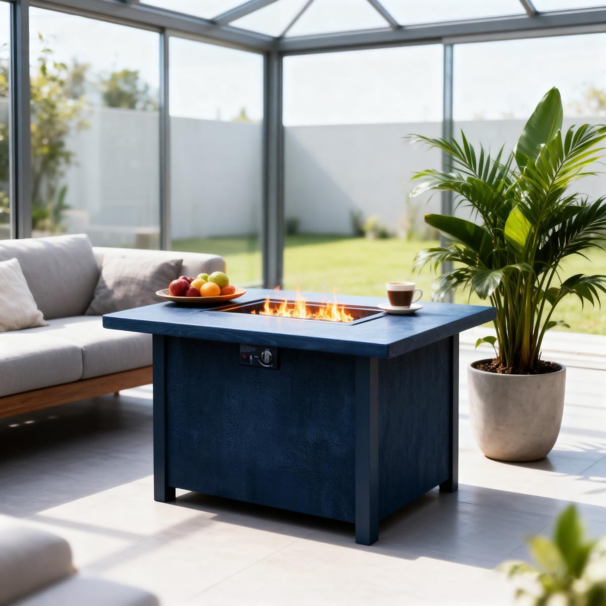 44-inch Square Propane Fire Pit Table, 50,000 BTU Outdoor Patio Heater with Charcoal Grain Texture & Table Cover, Black CSA Certified Gas Fire Pit for Garden