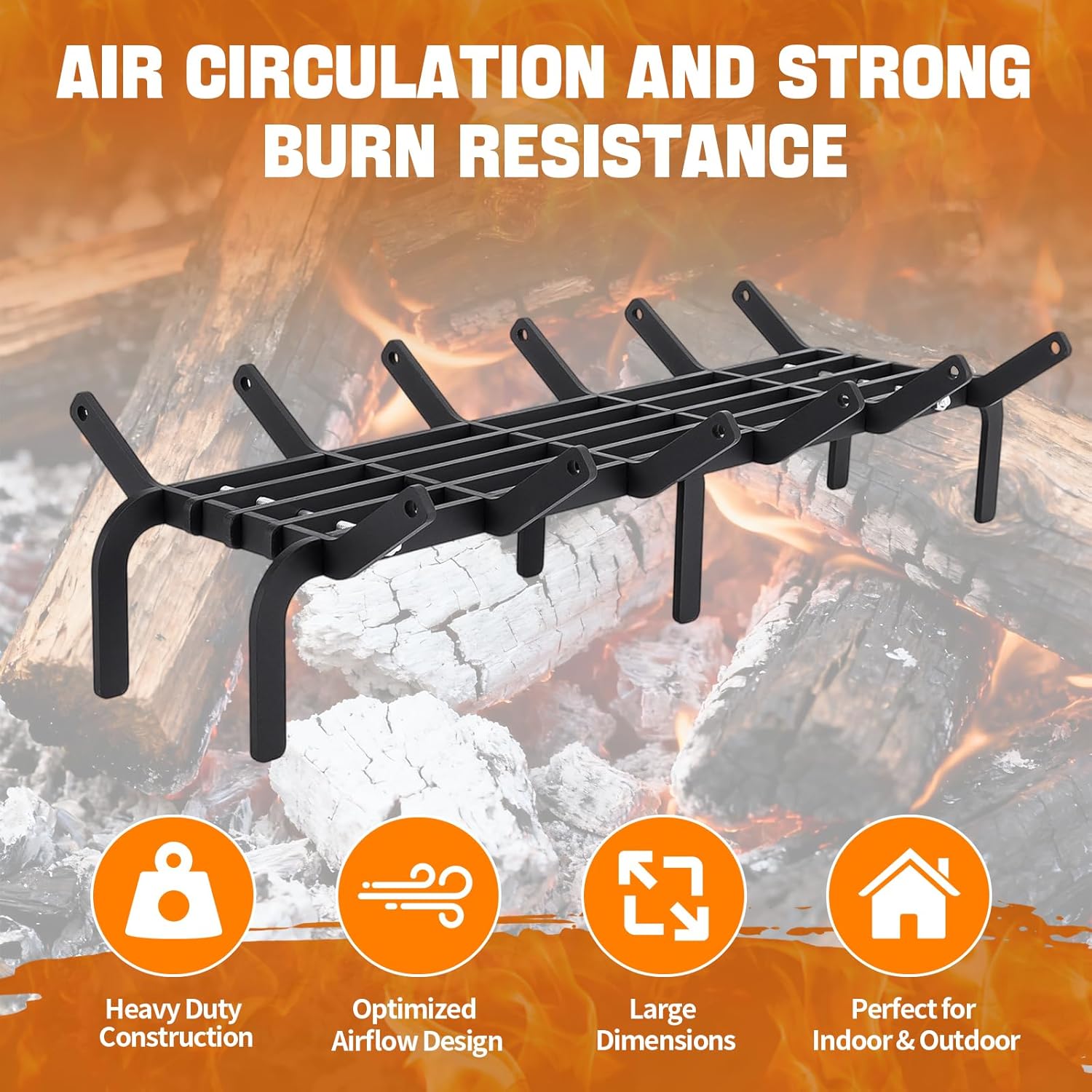 Fireplace Grates 26.9 inch Fire Place Grate Heavy Duty High Carbon Steel Fireplace Log Grate for Indoor Outdoor Firewood Stove Log Holder Rack Wood Burning Fireplace Accessories