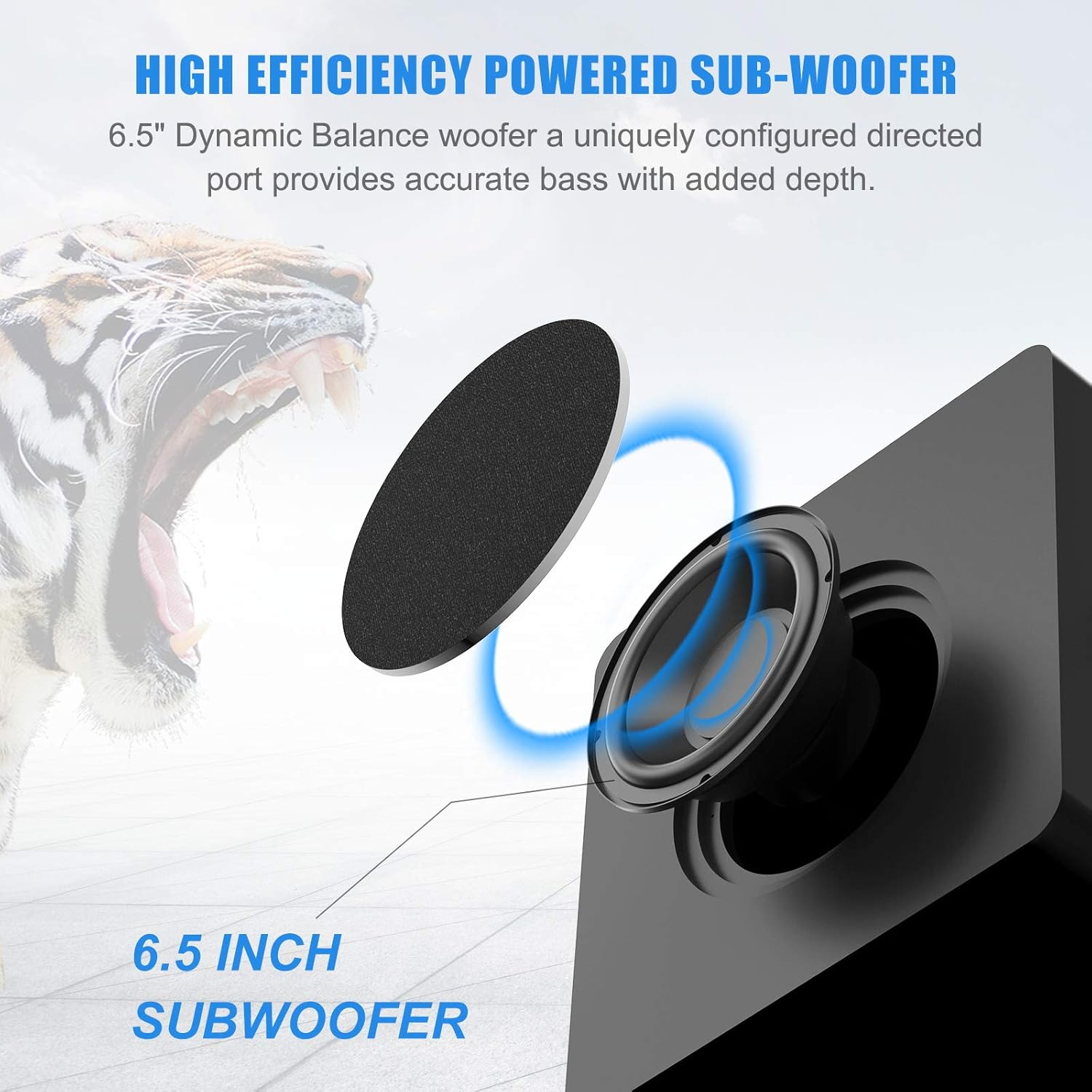 BESTISAN Powered Subwoofer, 6.5'' Side Firing Home Audio Sub, Deep Bass Response Subwoofers, Easy Setup with Home Theater Systems, TV, Speakers, RCA, LFE, AUX Input, High-Level Speaker Input & Output
