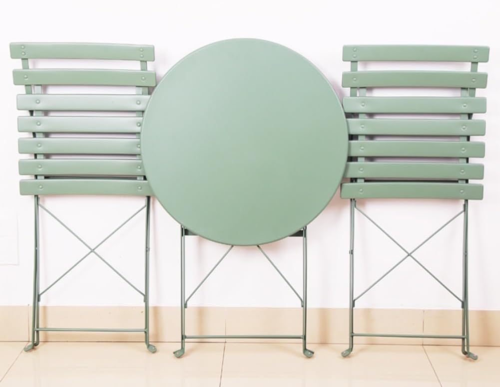 Folding Patio Bistro Set, Iron Folding Table and 2 Chairs for Balcony, Backyard, Porch, Weather-Resistant Outdoor Garden Furniture Sets,Green-1 Table+2 Chairs (Green 1 Table+2 chai
