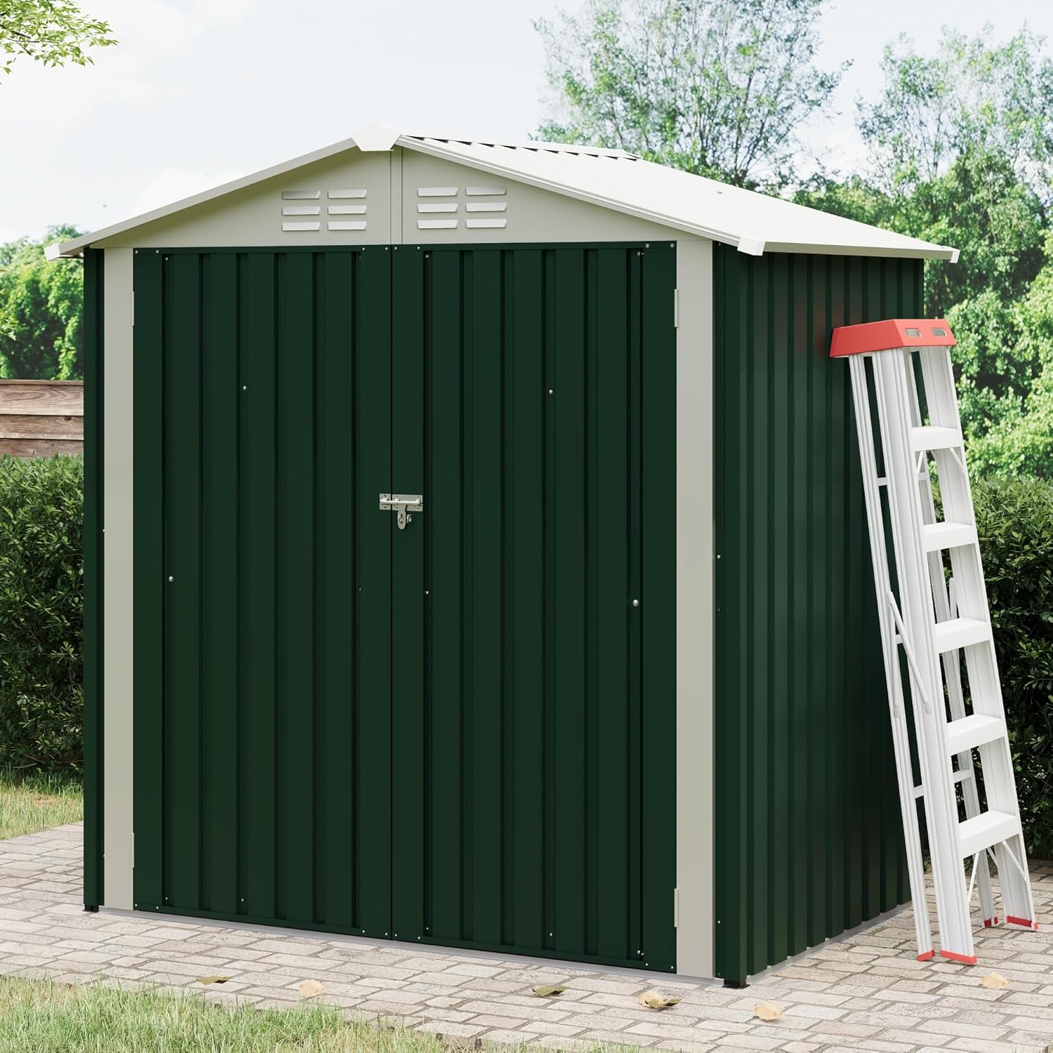 6x4 FT Outdoor Storage Shed, Garden Tool Storage Shed with Sloping Roof and Double Lockable Door, Outdoor Sheds with Panel Protection for Backyard Garden Patio Lawn,Green