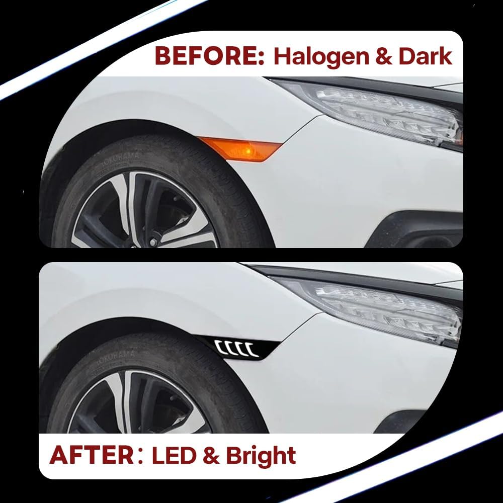 Headlights Side Marker Lights for Honda Civic 10th Gen 2016-2021 Automotive Replacement Accessories with DRL Sequential Turn Signal Passenger&Driver Side Light Head Lamp