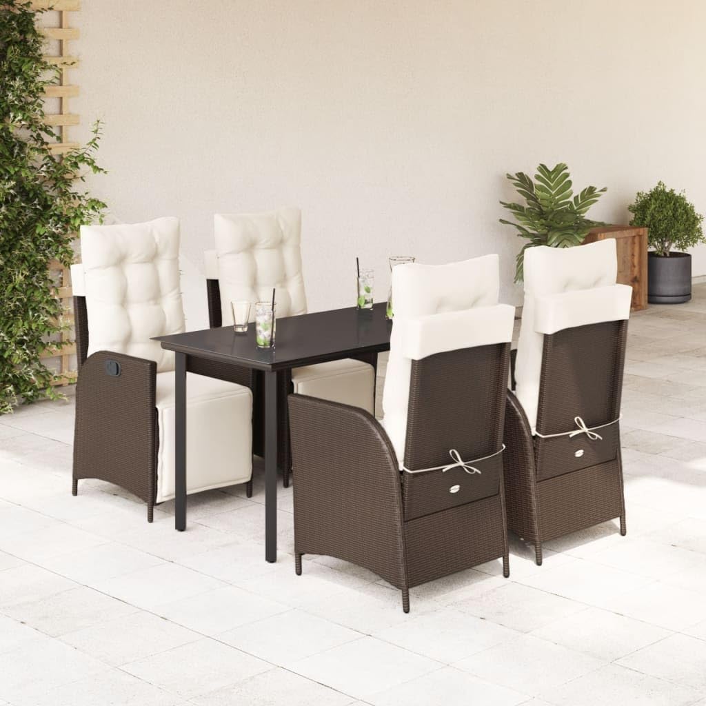 Patio Set 5 Piece Patio Dining Set with Cushions Brown Poly Rattan