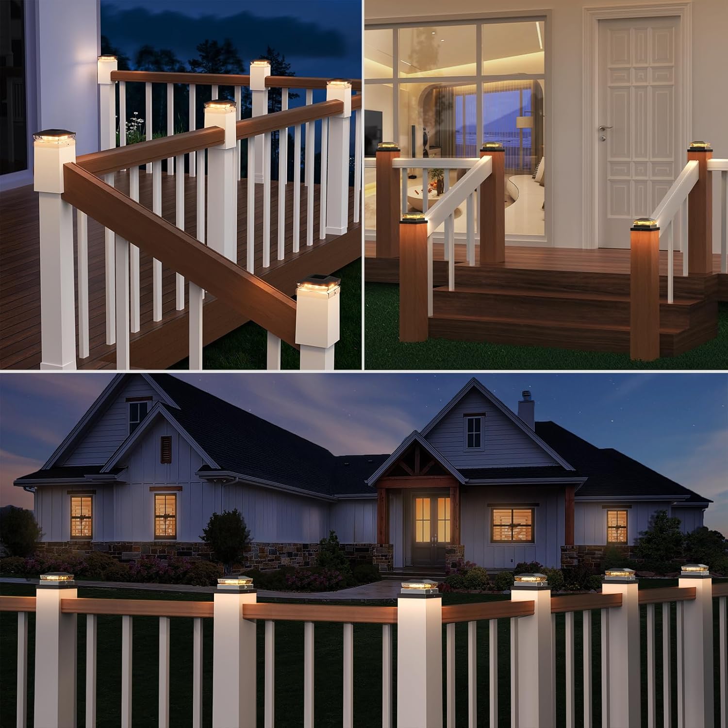 Solar Post Cap Light for 4x4 & 5x5 Deck Posts – 3000K Warm White, IP65, Upgraded High-Efficiency Solar, Auto On/Off at Dusk/Dawn, 12+ Hours Runtime, Fits Vinyl/Wood 3.5
