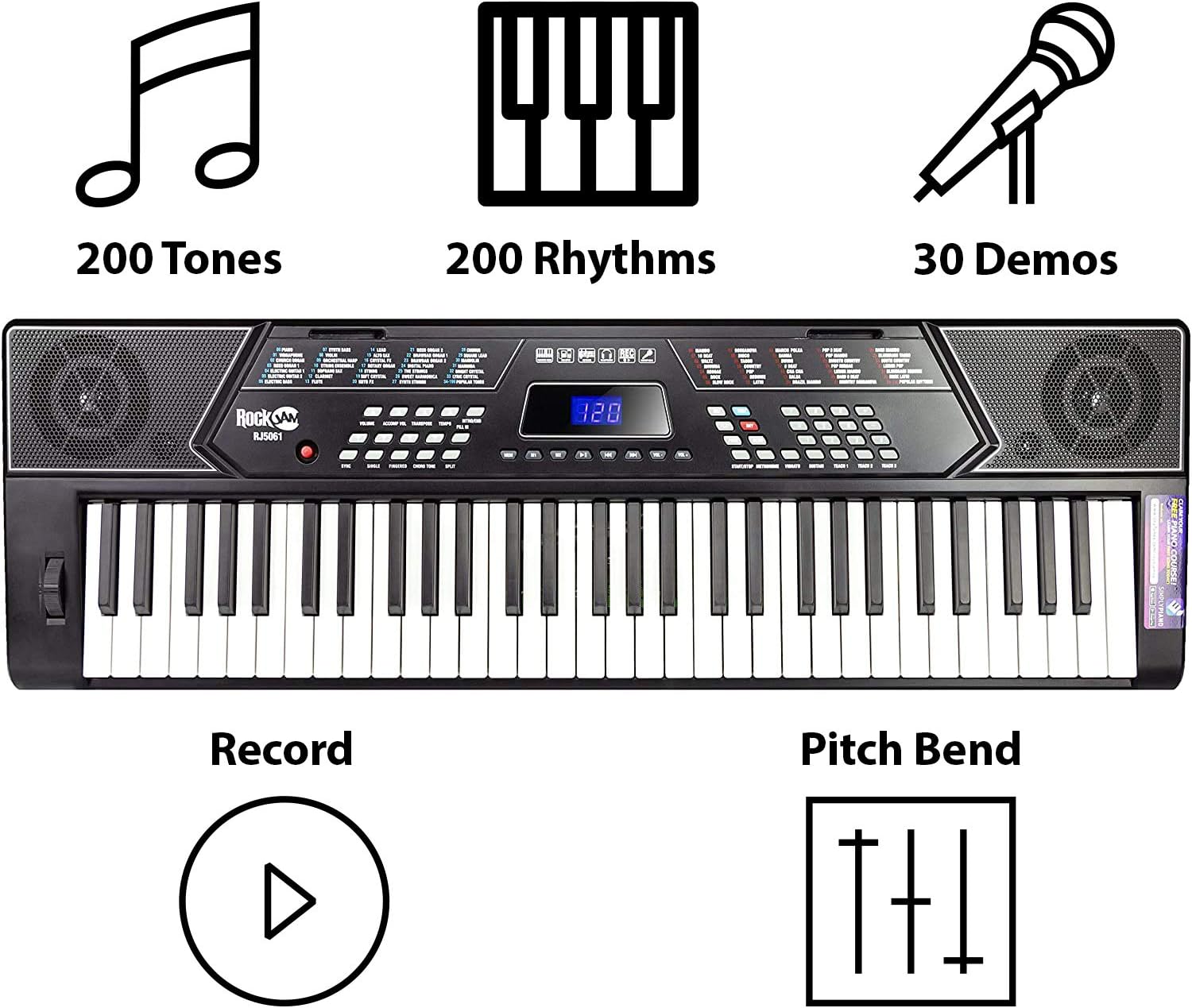 Alesis Recital – 88 Key Digital Piano Keyboard with Semi Weighted Keys & RockJam 61 Key Keyboard Piano Stand With Pitch Bend Kit, Piano Bench, Headphones, Simply Piano App & Keynote Stickers