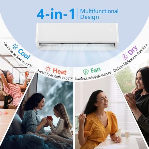 Bonnlo 18,000 BTU Mini Split AC/Heating System with Inventer, 23 SEER 230V Energy Saving Ductless Split-System Air Conditioner with Pre-Charged Condenser, Heat Pump, Remote Control & Installation Kit