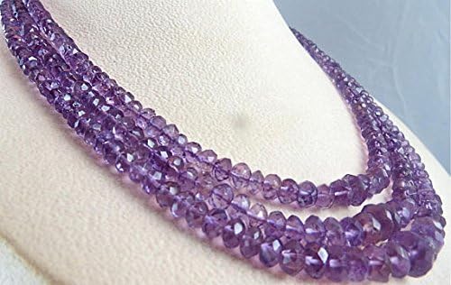3 line natural amethyst facetted round beads necklace 18 inches 7mm to 5mm