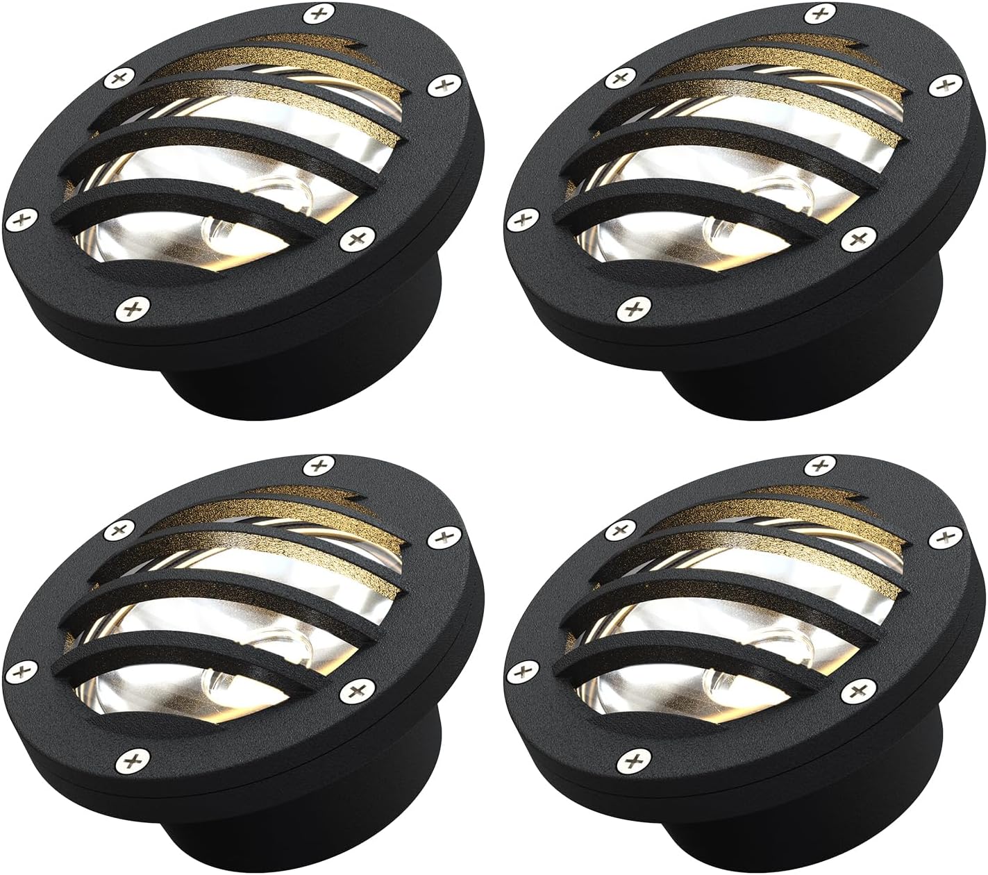 Malibu Low Voltage Landscape Lighting 4W LED In Ground Outdoor 12V Warm White Waterproof Well Lights, 200 Lumen 2800K Black Finish with Connectors for Tree Light, Driveway,Garden 4PK, Black 4pk