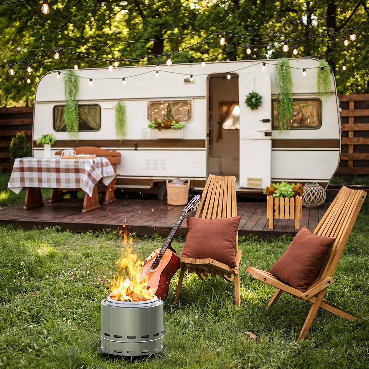 Outdoor Heater Fire Pit Stainless Steel Wood Burning Fire Pit for Outside Modern Patio Heating Solution for Backyard Deck Camping & Outdoor Gatherings