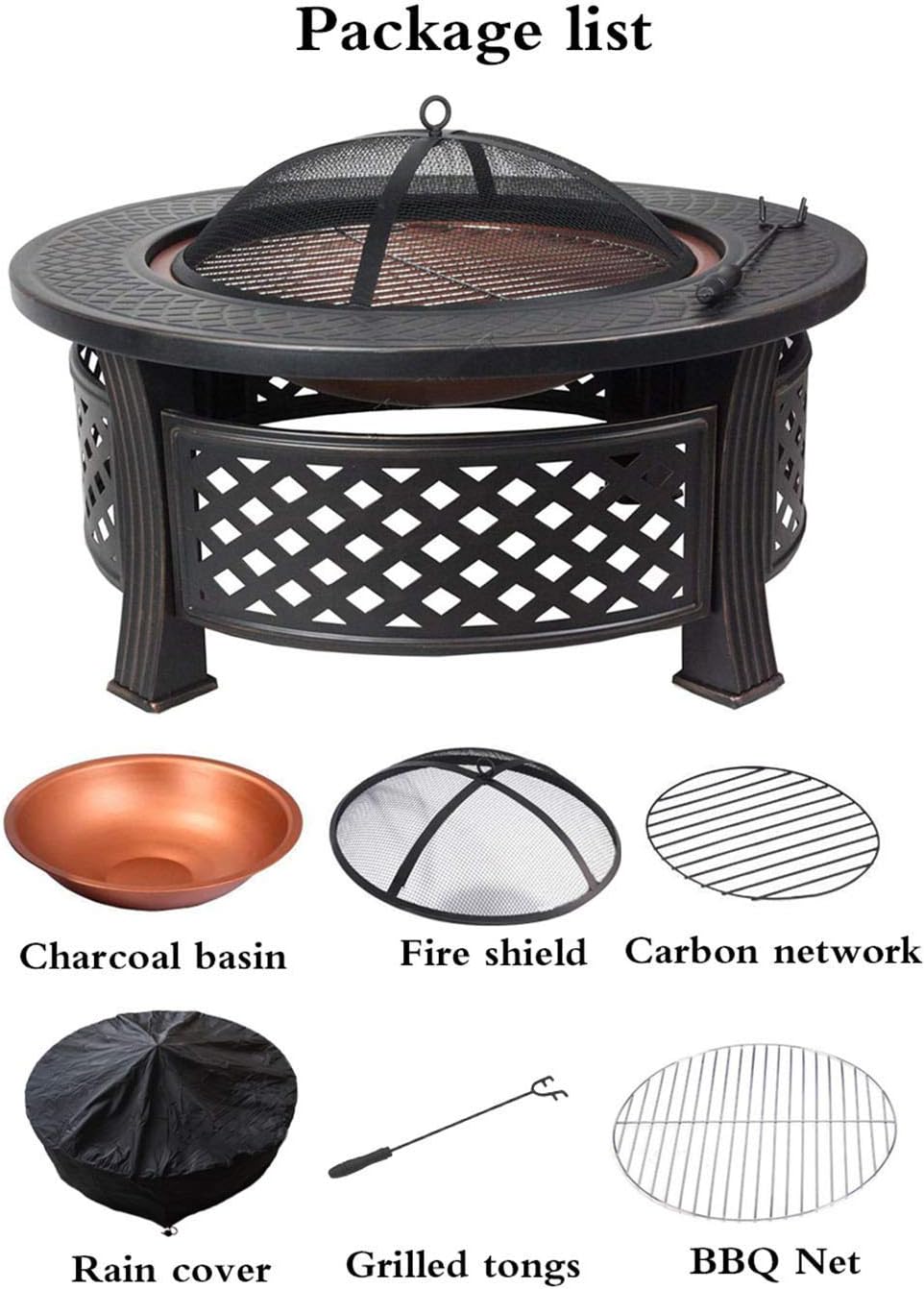 Fire Pit with BBQ Grill Shelf, Fire Bowls for Garden Round Tabletop for Placing Drinks and Roasting Supplies, for Garden or Patio Decor