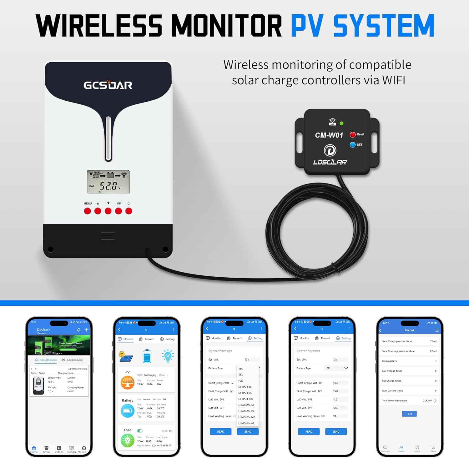 Upgraded 100A MPPT Solar Charge Controller, 12V/24V/48V Automatic Max PV 200V ,99% Efficiency, LCD Display, Fan Cooling, for Gel Sealed Immersion AGM and Lithium Ion Batteries (with WiFi)